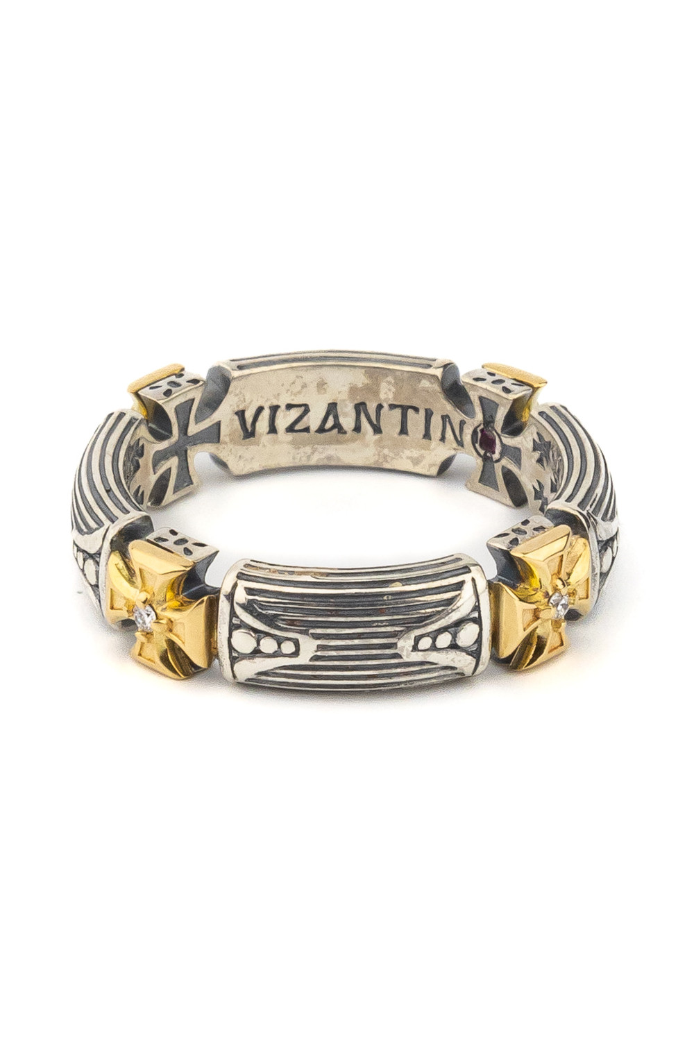 Кольцо из серебра и золота c бриллиантами и рубином