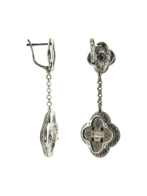 Серьги из белого золота c эмалью и перламутром