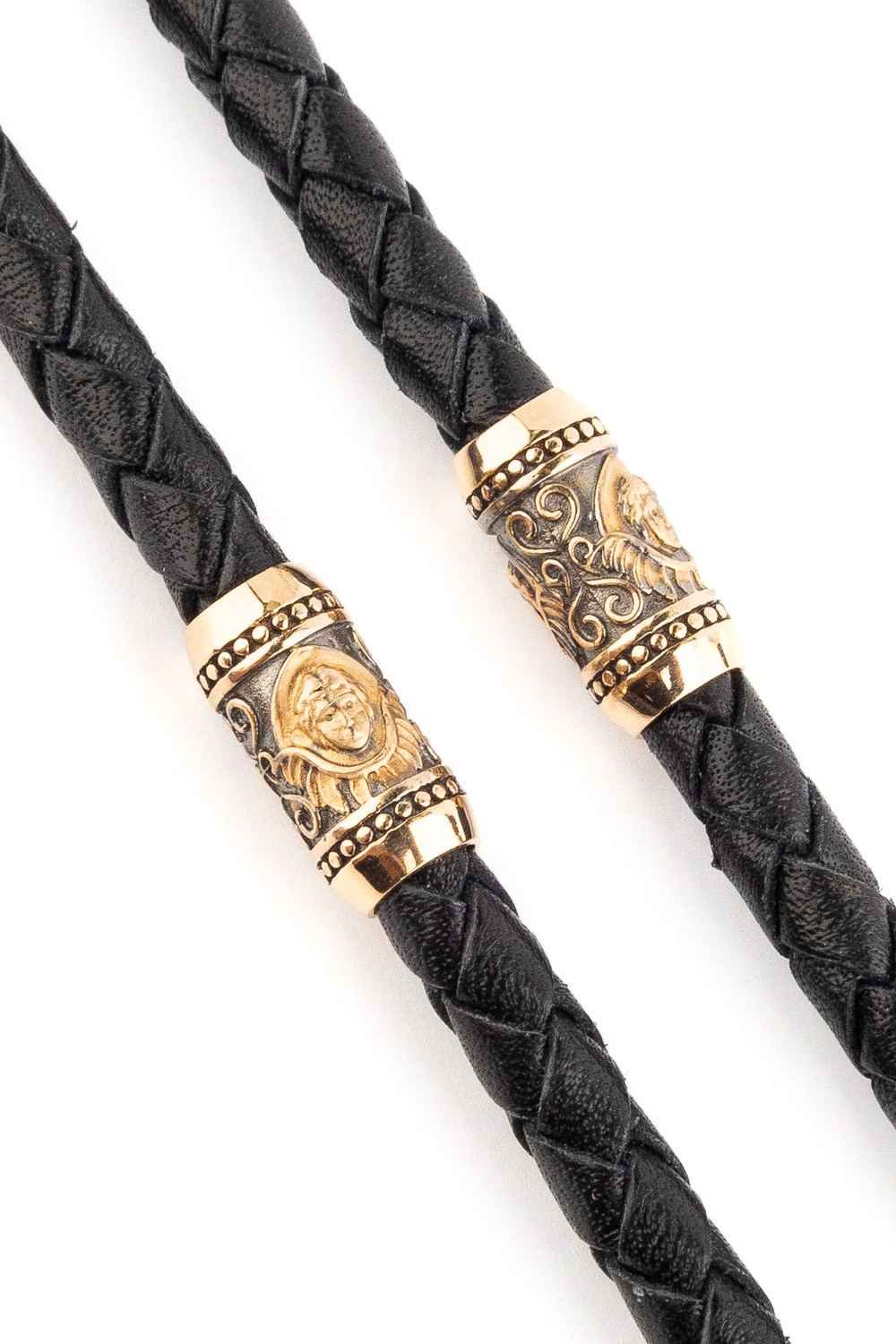 Гайтан из золота c кожаным шнурком