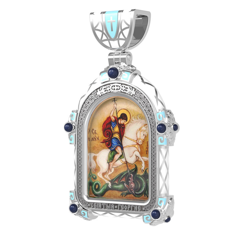 Образок из белого золота c эмалью, иконописью и темперой