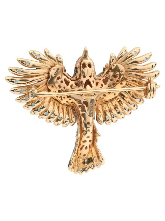 Брошь из золота c эмалью и фианитом