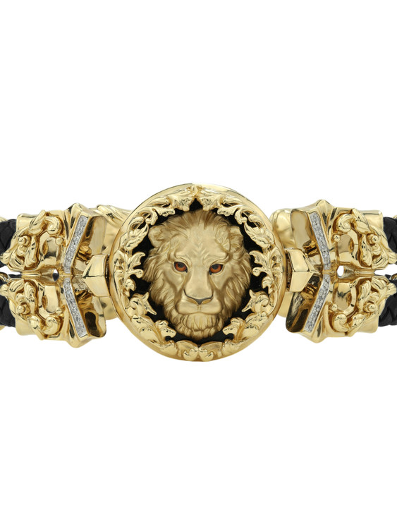 Браслет из лимонного золота c эмалью, бриллиантами, шнурком и ониксом