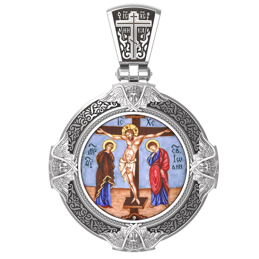 Образок из белого золота c эмалью, иконописью и темперой