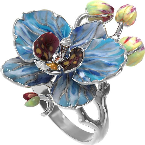 Кольцо из белого золота c эмалью