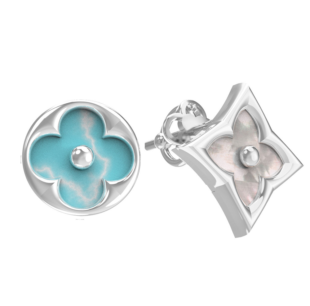 Серьги из белого золота c бирюзой и перламутром