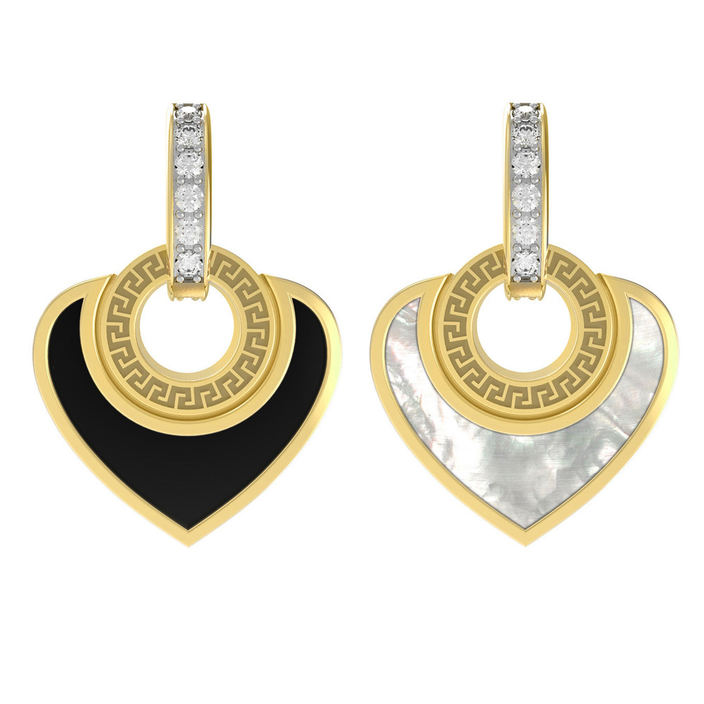 Подвеска из лимонного золота c фианитом, ониксом и перламутром