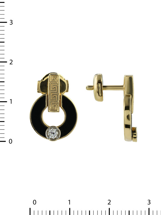 Серьги из лимонного золота c бриллиантами и ониксом