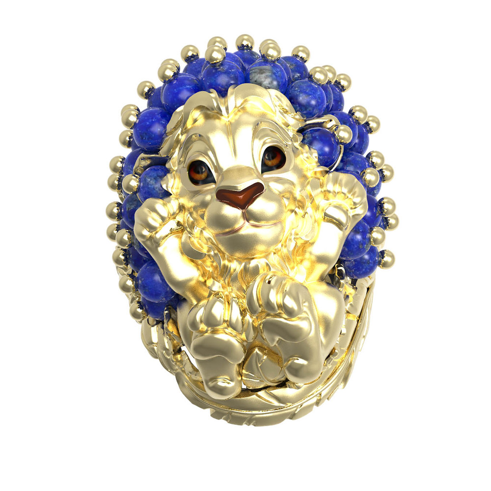 Кольцо из лимонного золота c эмалью и лазуритом