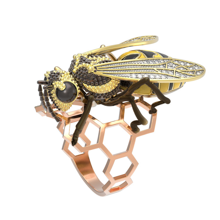 Кольцо из золота c эмалью и фианитом