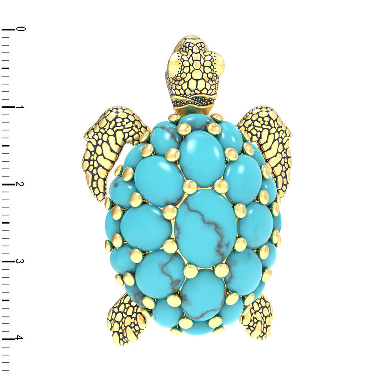 Брошь из лимонного золота c эмалью и бирюзой