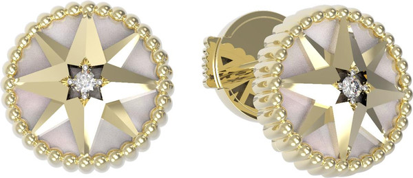 Серьги из лимонного золота c фианитом и перламутром