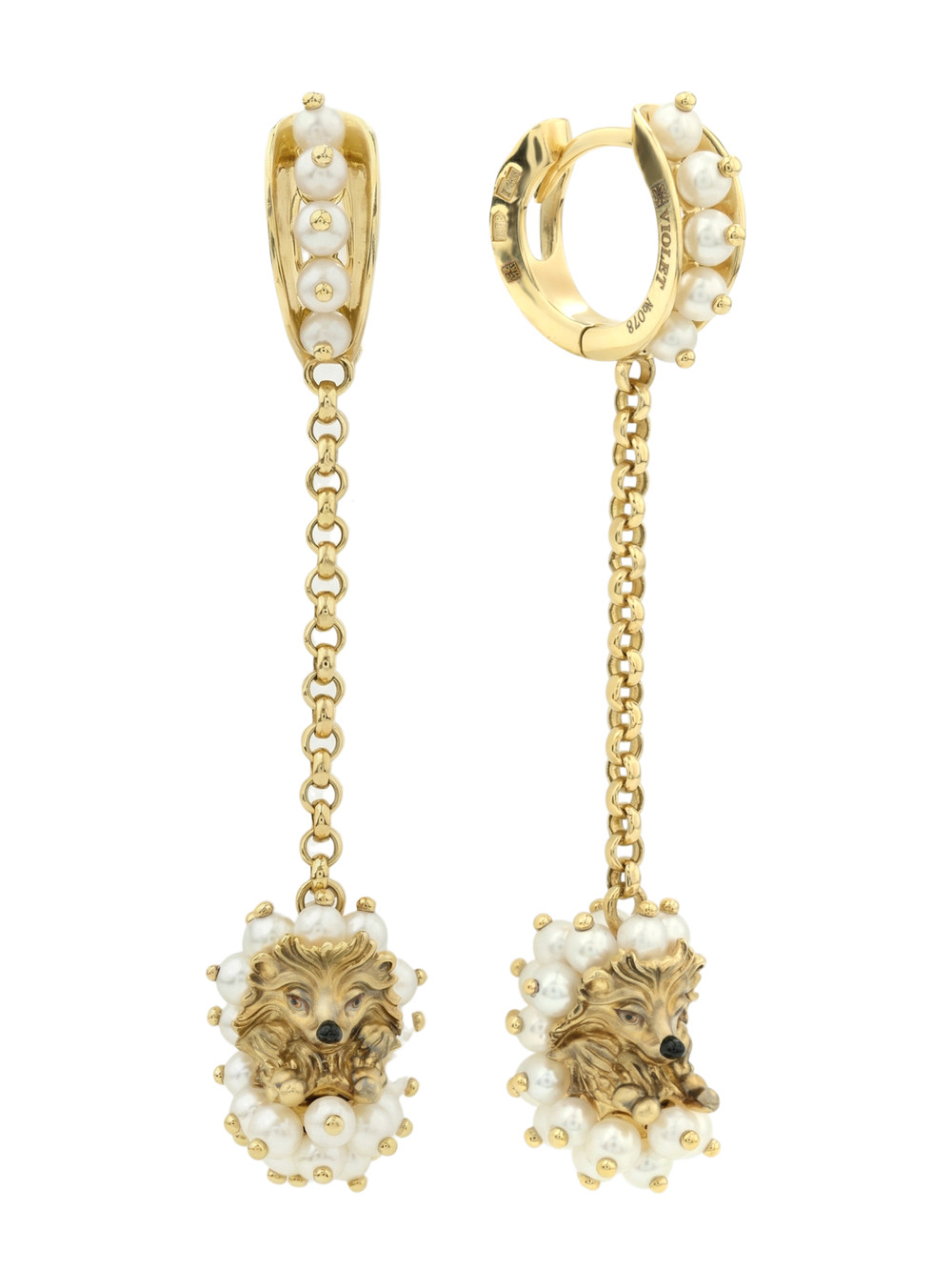 Серьги из лимонного золота c эмалью и жемчугом