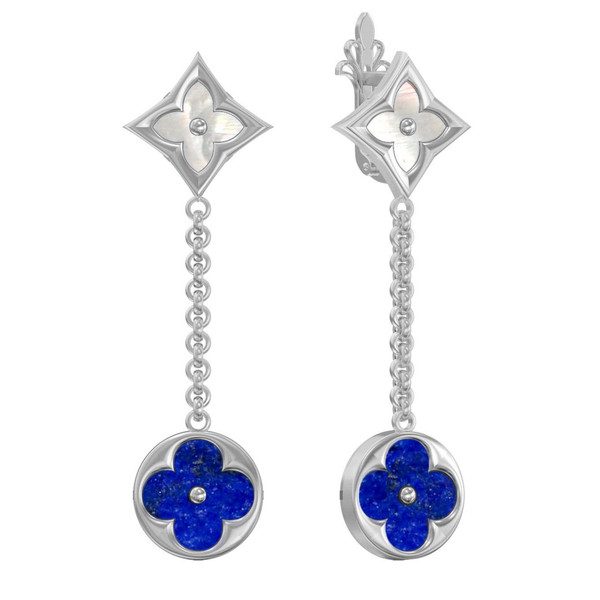 Серьги из белого золота c лазуритом и перламутром