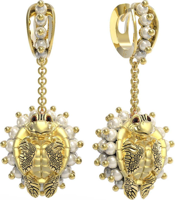 Серьги из лимонного золота c эмалью и жемчугом