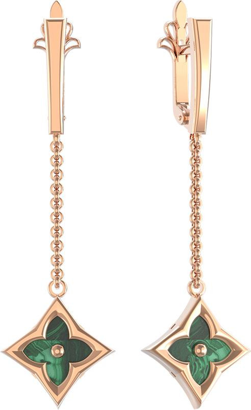 Серьги из золота c малахитом