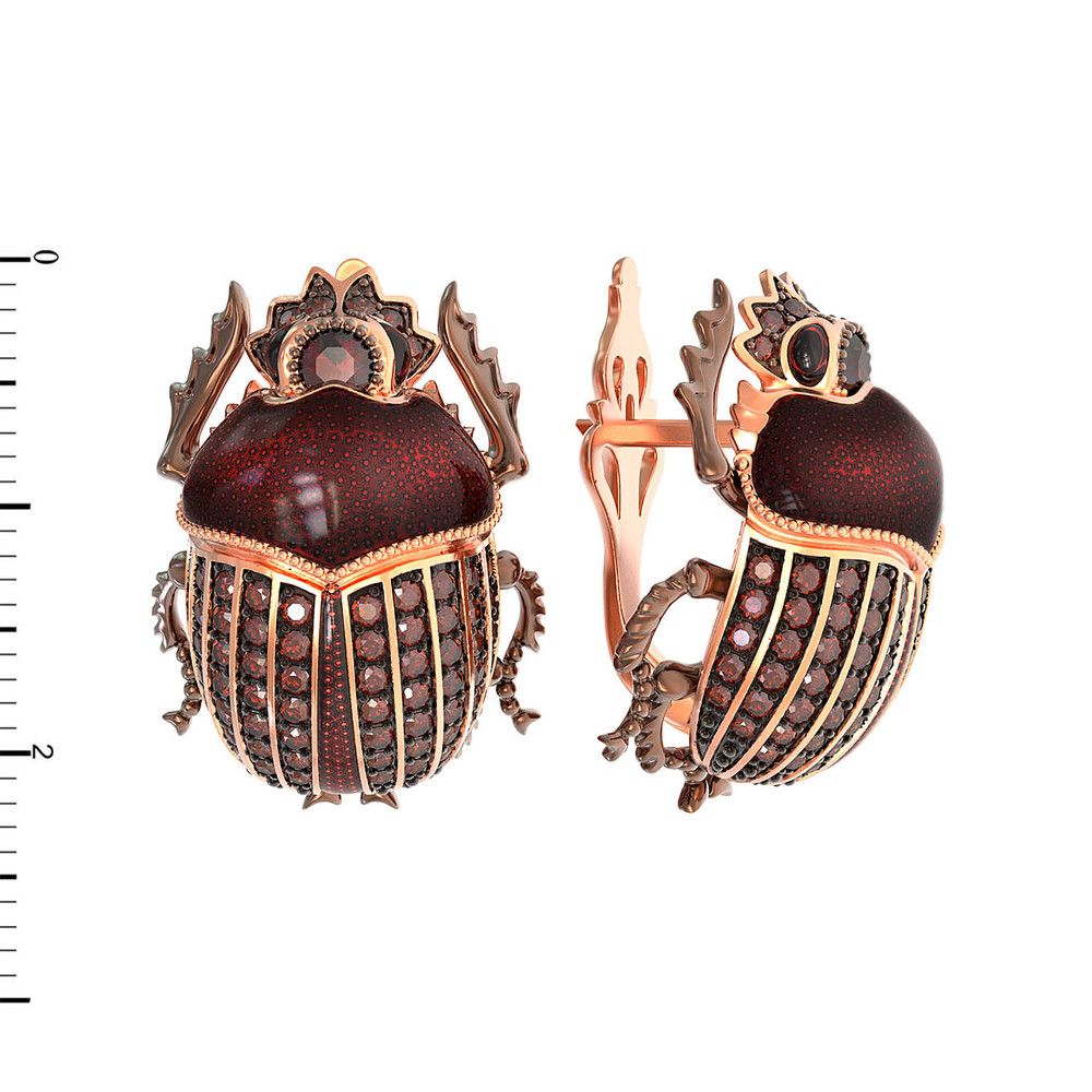 Серьги из золота c эмалью, фианитом и гранатом