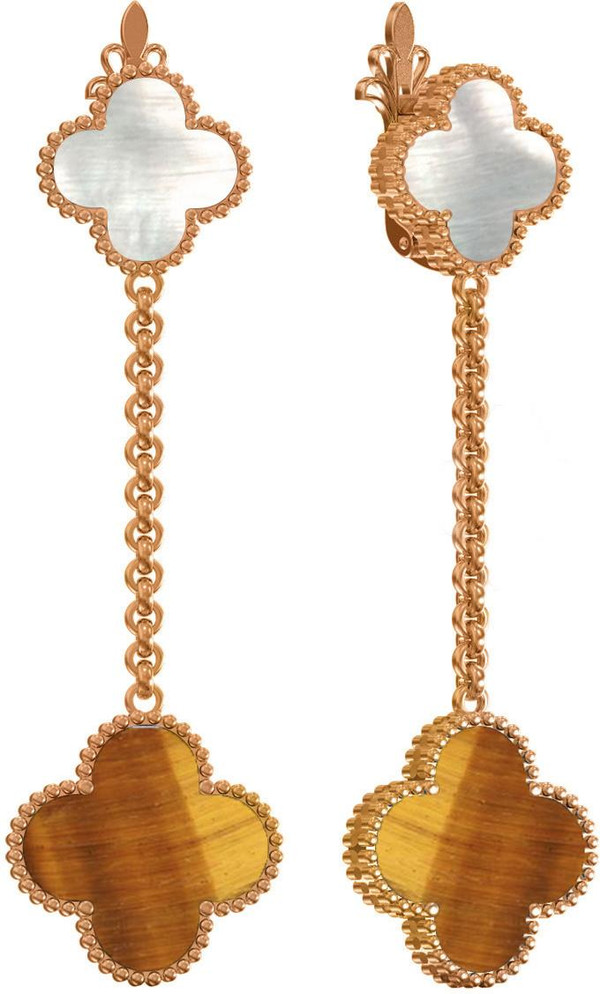 Серьги из золота c тигровым глазом и перламутром