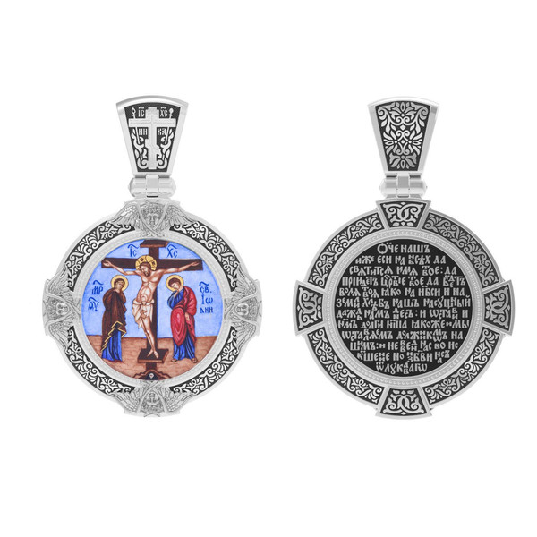 Образок из белого золота c эмалью, иконописью и темперой