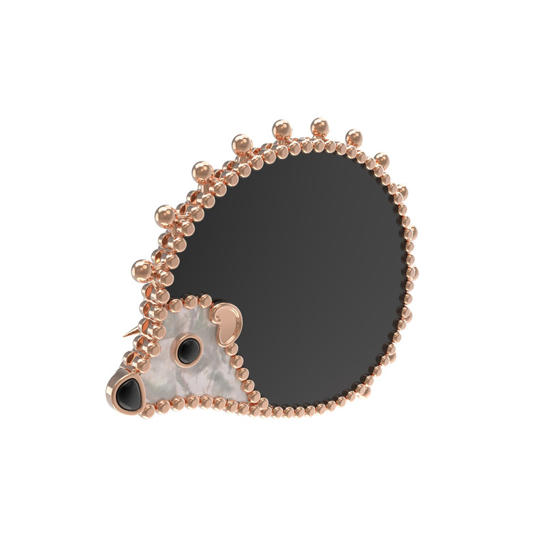 Брошь из золота c эмалью, ониксом и перламутром