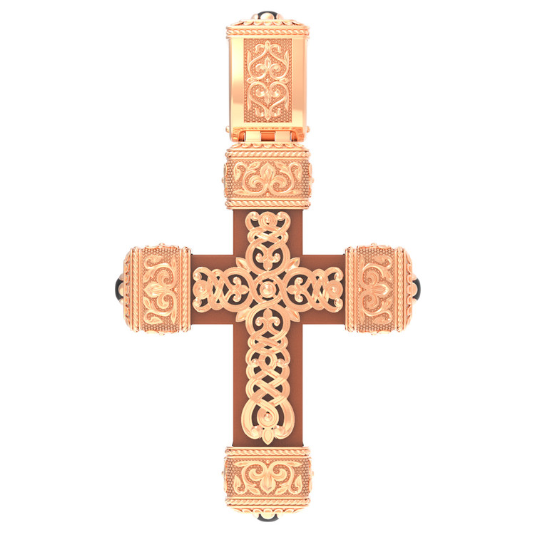 Крест из золота c эмалью, ониксом и деревом груши