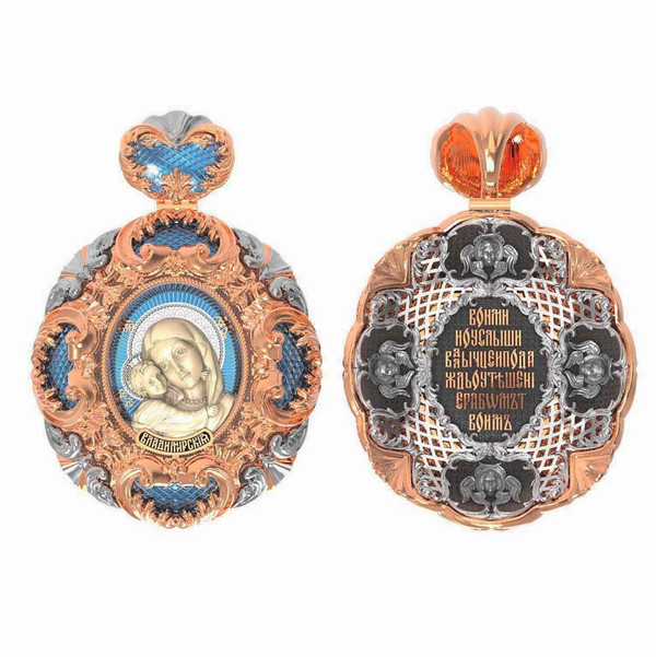 Образок из золота c эмалью и бивнем мамонта