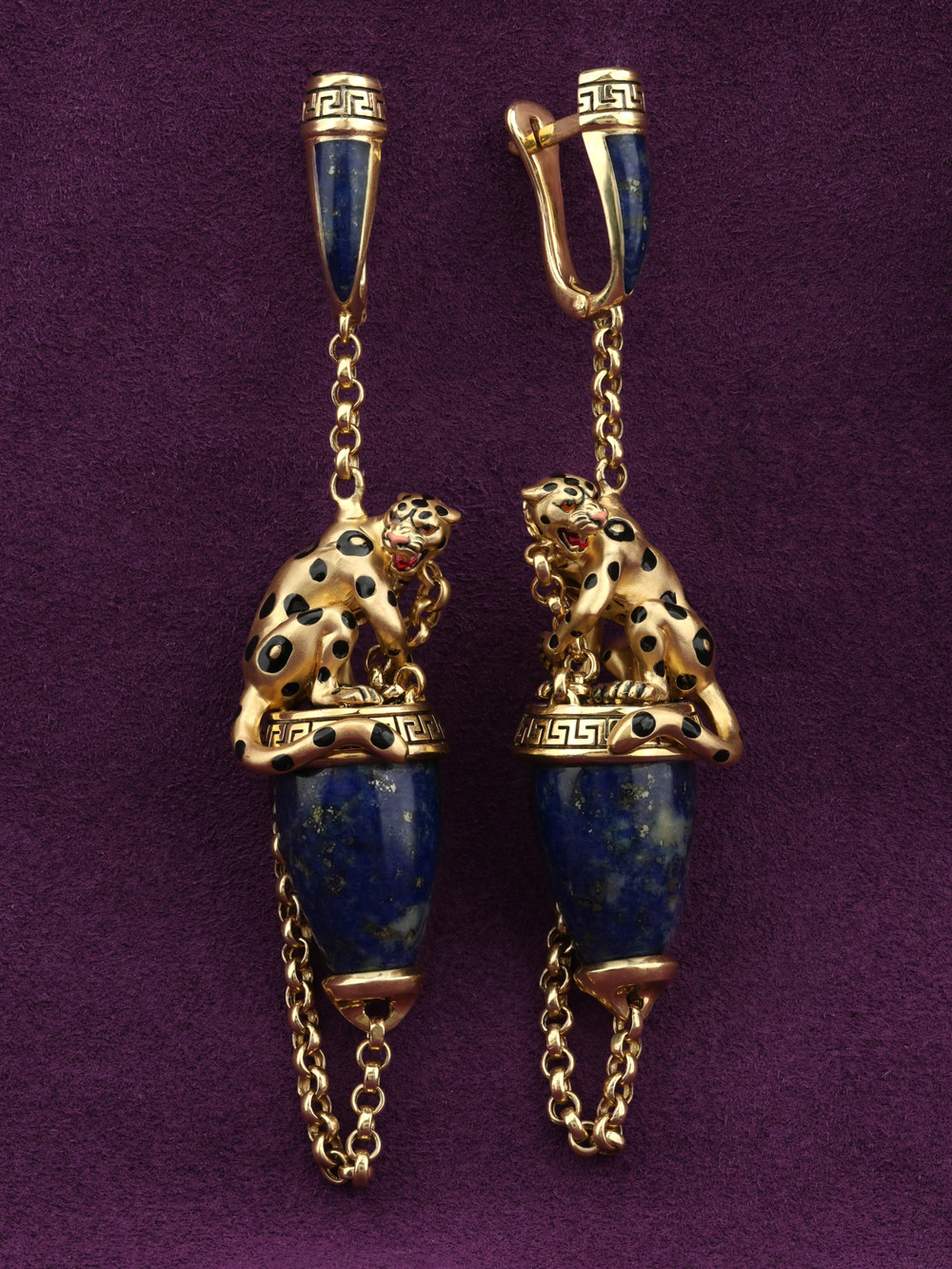 Серьги из лимонного золота c эмалью и лазуритом