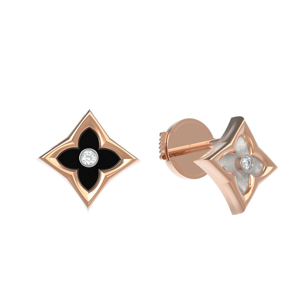 Серьги из золота c бриллиантами, ониксом и перламутром