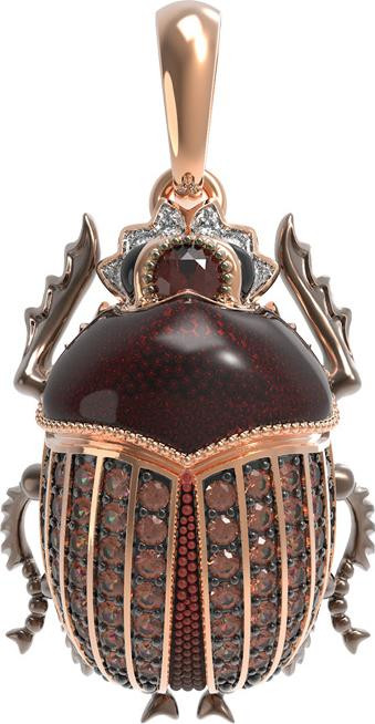 Подвеска из золота c эмалью, фианитом и гранатом