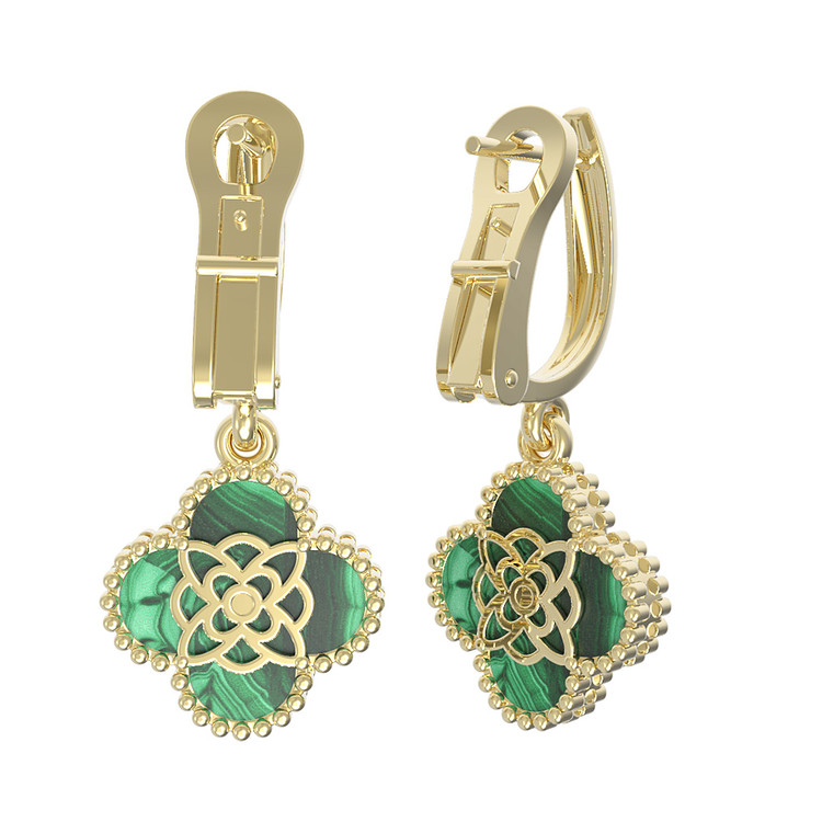 Серьги из лимонного золота c бриллиантами и малахитом