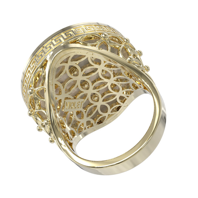 Кольцо из лимонного золота c эмалью и перламутром