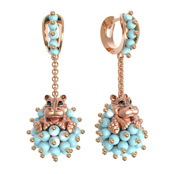 Серьги из золота c эмалью и бирюзой