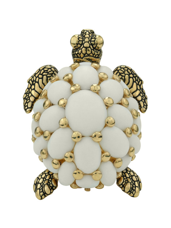 Кольцо из лимонного золота c эмалью и бивнем мамонта