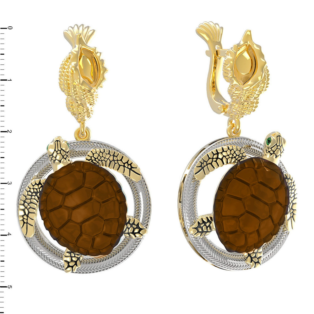 Серьги из лимонного золота c эмалью и железным деревом