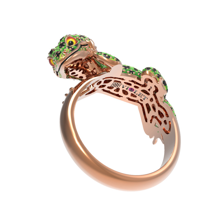 Кольцо из золота c эмалью и рубином