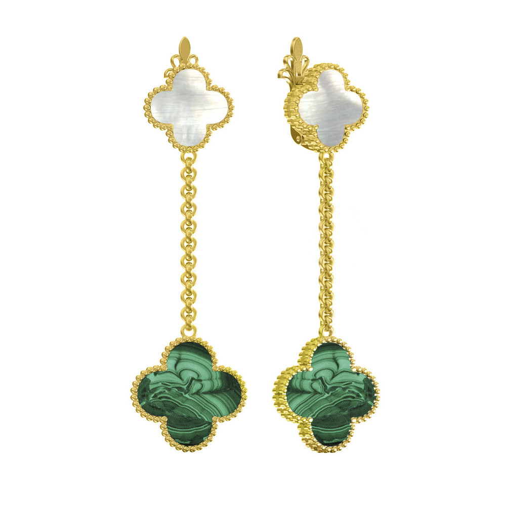 Серьги из лимонного золота c малахитом и перламутром