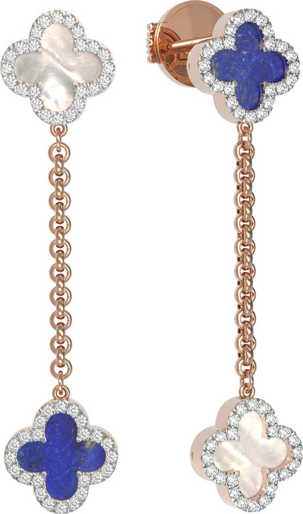 Серьги из золота c бриллиантами, лазуритом и перламутром