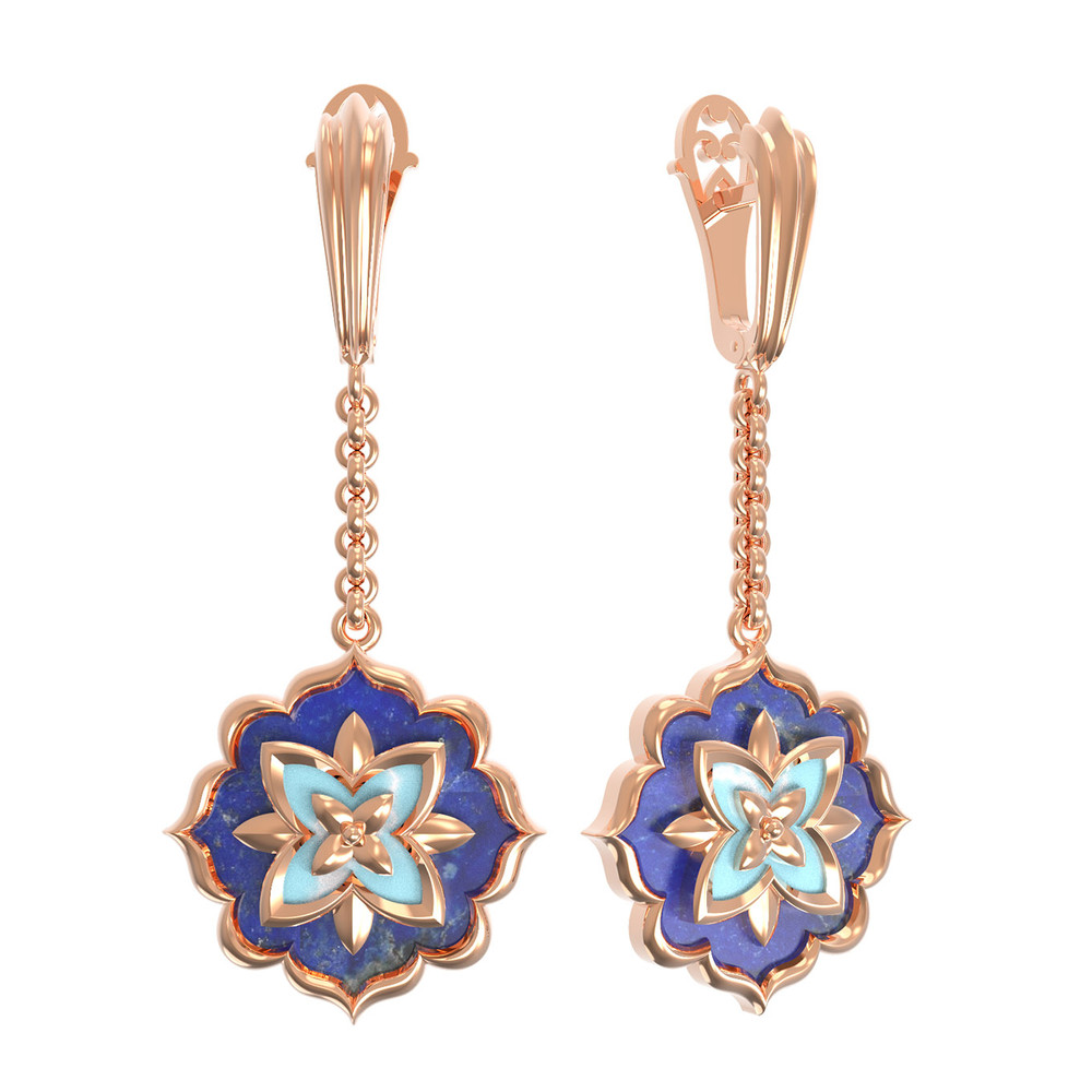 Серьги из золота c бирюзой и лазуритом