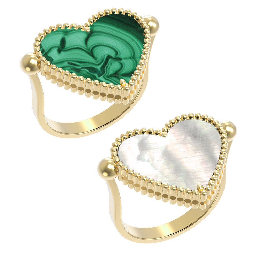 Кольцо из лимонного золота c малахитом и перламутром