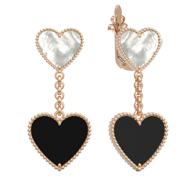 Серьги из золота c ониксом и перламутром