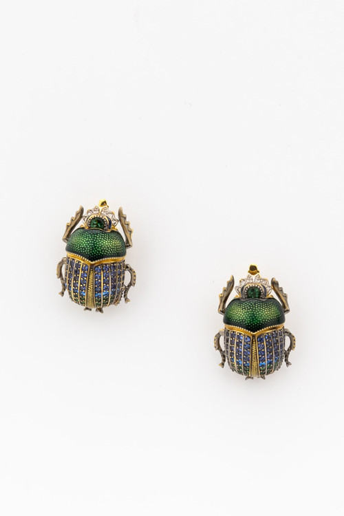 Серьги из лимонного золота c эмалью, фианитом и турмалином