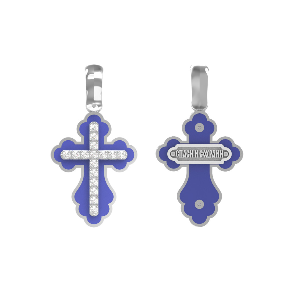 Крест из белого золота c эмалью и бриллиантами