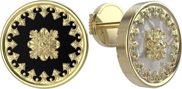 Серьги из лимонного золота c ониксом и перламутром