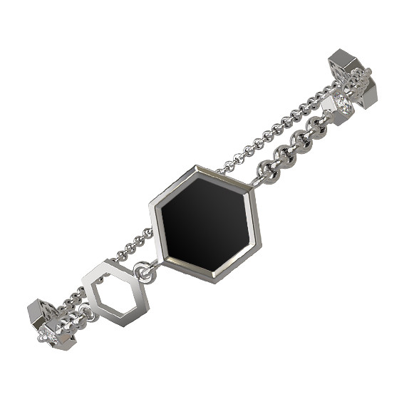 Браслет из белого золота c бриллиантами, ониксом и перламутром