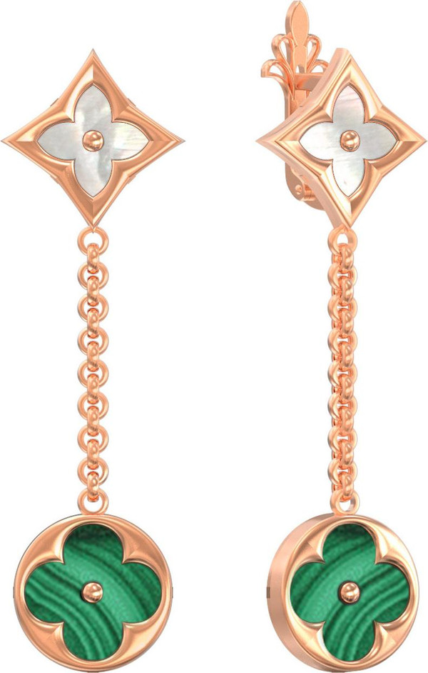 Серьги из золота c малахитом и перламутром