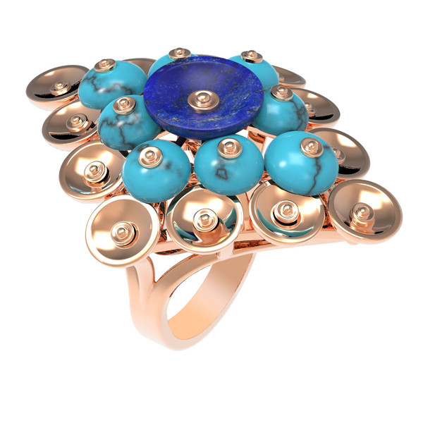 Кольцо из золота c бирюзой и лазуритом