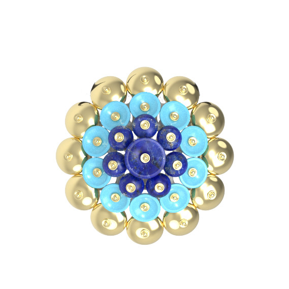 Подвеска из лимонного золота c бирюзой и лазуритом