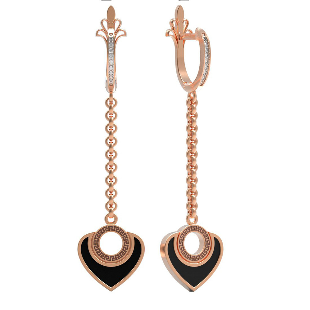 Серьги из золота c фианитом и ониксом