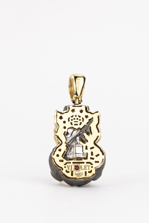 Подвеска из лимонного золота c эмалью, бриллиантами и рубином