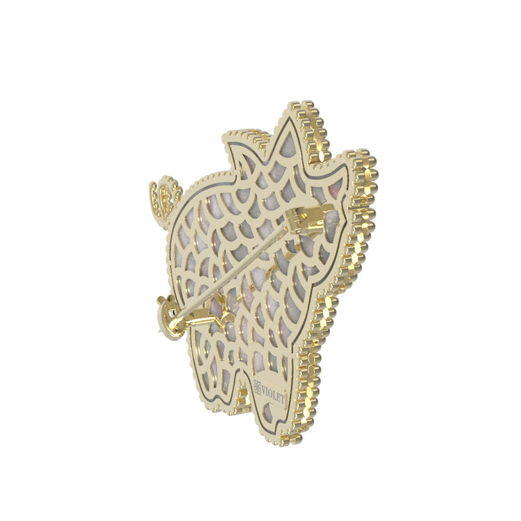 Брошь из лимонного золота c эмалью и перламутром