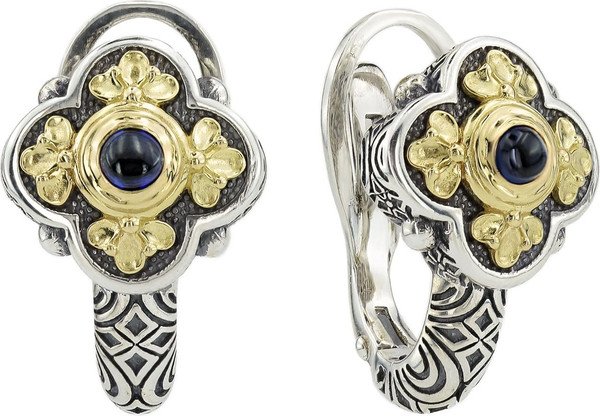 Серьги из серебра и золота c сапфиром и рубином